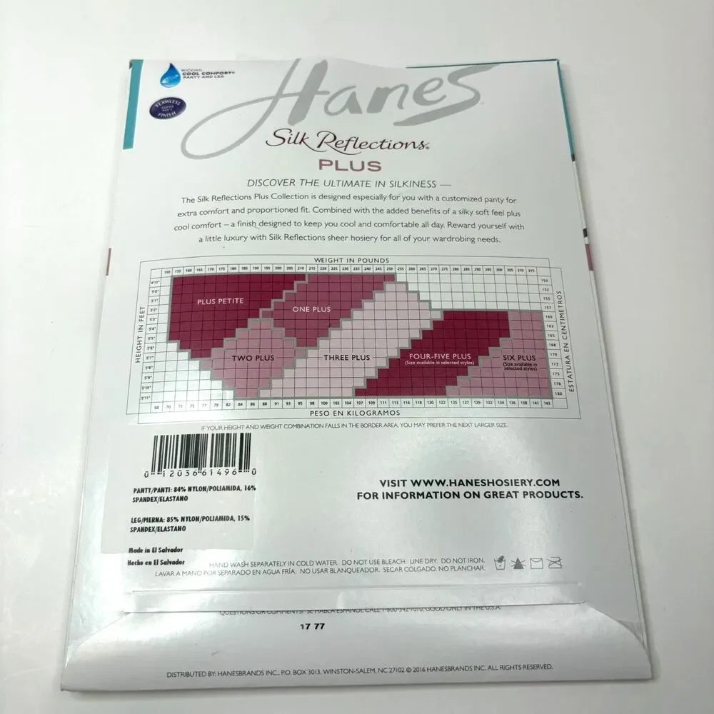 Hanes Silk Reflections Plus Silky Sheer Control Top Pantyhose 2Plus Barely Black